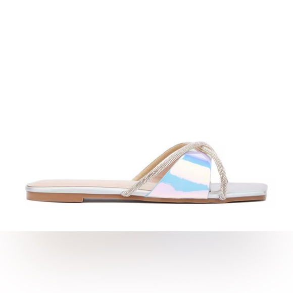 Fashion To Figure Sylvie Silver Holographic Iridescent Rhinestone Sandals 7 - Picture 3 of 16
